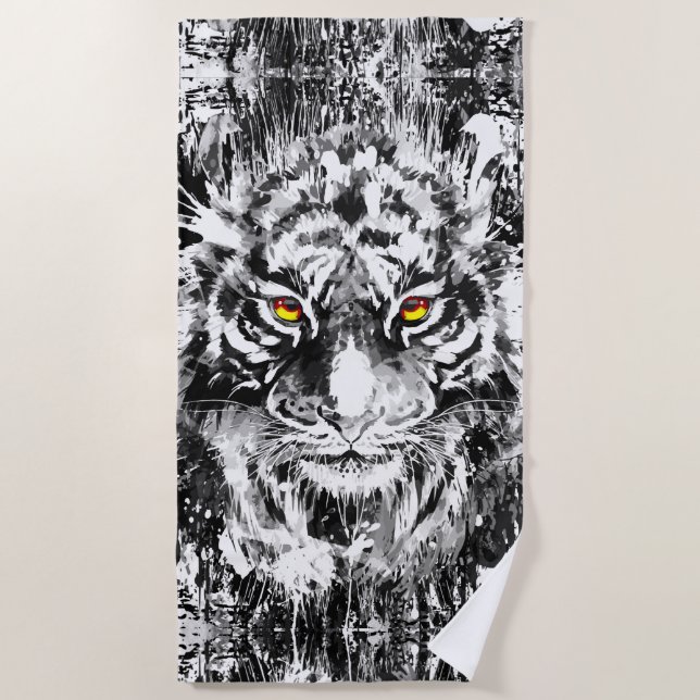 Toalla de playa de tigre gris - Dibujo de tigre co (Anverso)