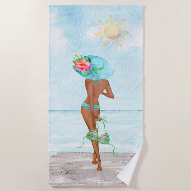 Toalla de playa de una mujer afroamericana (Anverso)