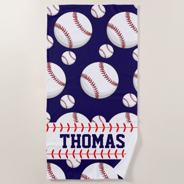 Toalla de playa de verano personalizada de béisbol (Anverso)