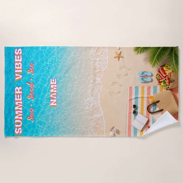Toalla de playa de verano turquesa estética (Anverso)