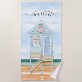 Toalla de playa de Watercolor Beach Hut personaliz