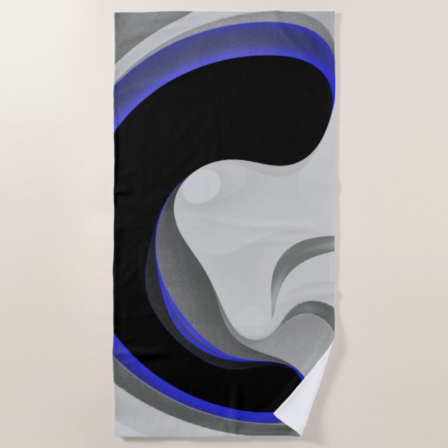 Toalla De Playa Debajo del azul: Resumen gris, negro y azul (Anverso)