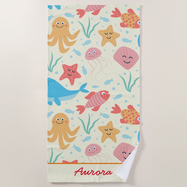 Toalla De Playa Debajo del mar Funny Personalizado de criaturas co (Anverso)
