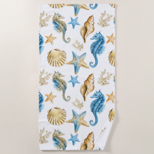 Toalla De Playa Debajo del Seahorse del azul y del oro del mar