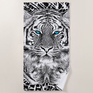 Toalla De Playa Decoración de los ojos azules del tigre en a