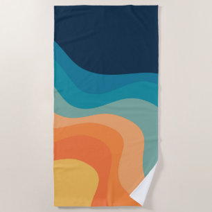 Toalla De Playa Decoración de ondas de estilo retro
