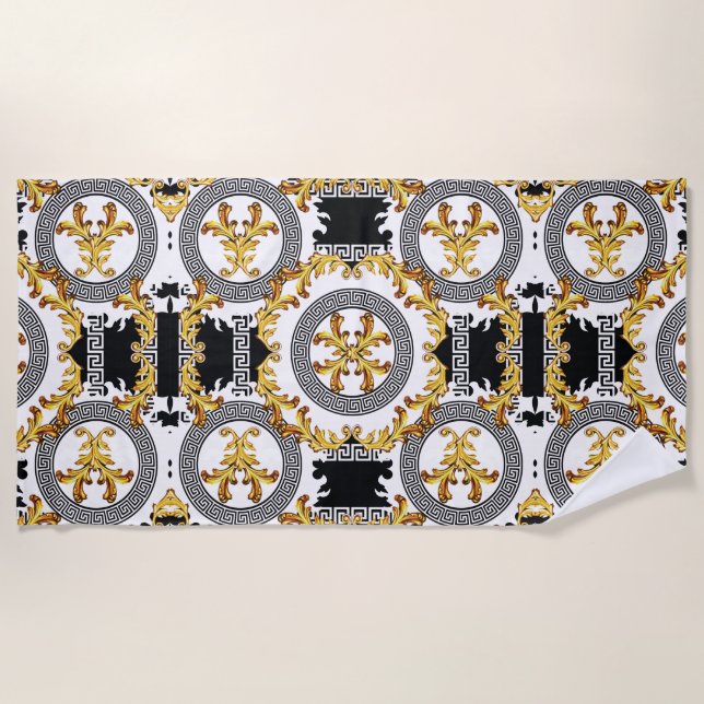 Toalla De Playa Decoración griega del oro negro (Anverso)