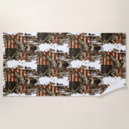 Toalla De Playa Deer, Buck Season USA Flag