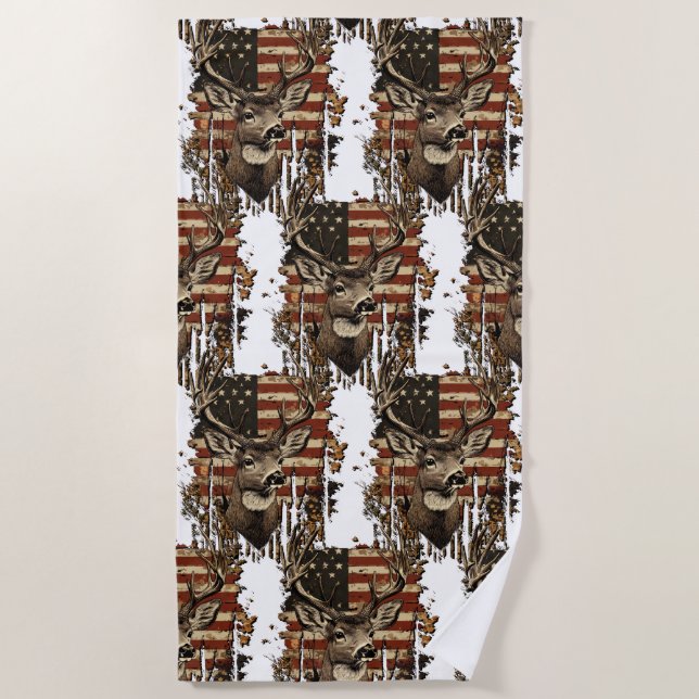 Toalla De Playa Deer, Buck Season USA Flag (Anverso)