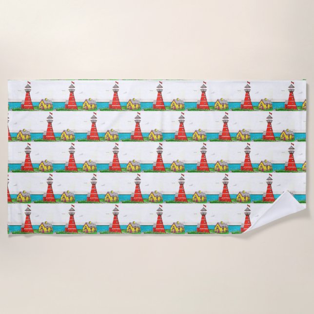 Toalla de playa del faro dibujado a mano (Anverso)