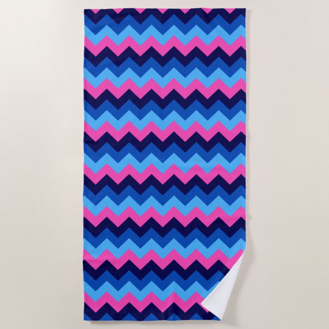 Toalla de playa del patrón Chevron Rosa Azul Guay (Anverso)
