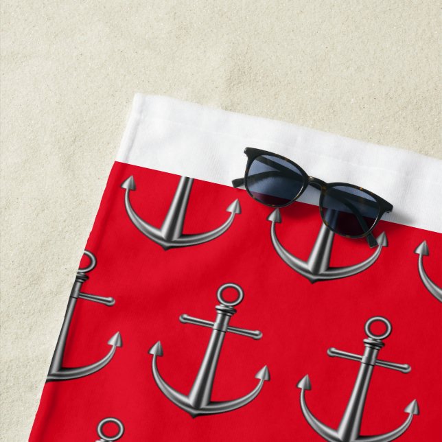 Toalla de playa del patrón de ancla plateada (In situ)