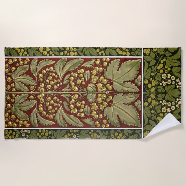 Toalla de playa del Patrón de hojas antiguas (Anverso)