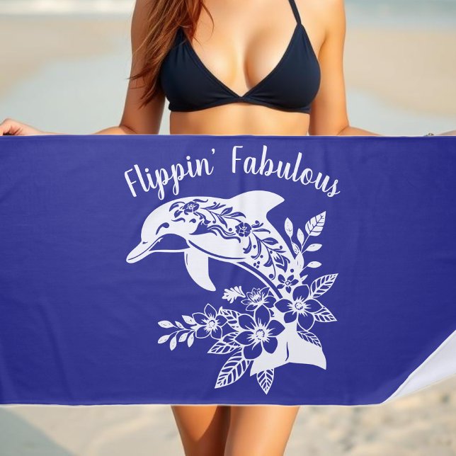 Toalla De Playa Delfín hawaiano Flippin Fabulous-Deep Blue (Hawaiian Dolphin Flippin Fabulous Tropical Flowers Fisherman Aesthetics Fish Beach Towel Dark Blue)