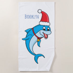 Toalla De Playa Delfín lindo con personalizado de Santa hat