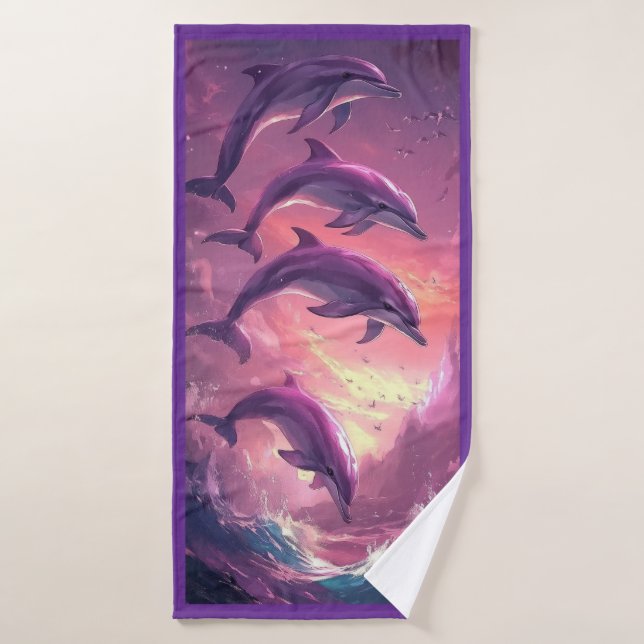 Toalla de playa delfines al amanecer (Toalla de baño)