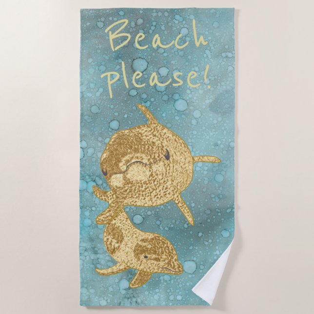 Toalla De Playa Delfines Beach Gold "Beach Please" (Anverso)