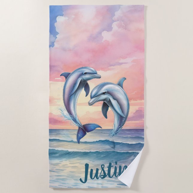 Toalla De Playa Delfines Personalizados  (Anverso)