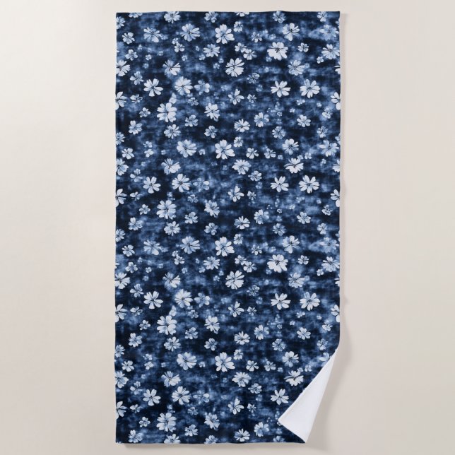 Toalla De Playa Denim Blue Flowers (Anverso)