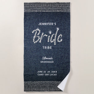 Toalla De Playa Denim Diamond Moderno Bride Tribe Bachelorette