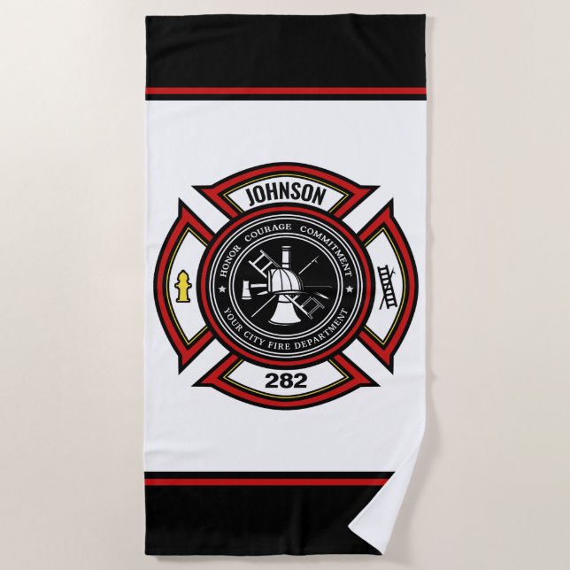 Toalla De Playa Departamento de Bomberos AÑADIR NOMBRE Insignia pa (Anverso)