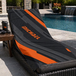 Toalla De Playa Deportes Geométricos Nombre Naranja Negro Moderno