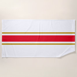 Toalla De Playa Deportiva Rojo Brillante Marrón Claro Blanco Rayas