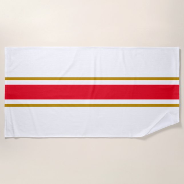 Toalla De Playa Deportiva Rojo Brillante Marrón Claro Blanco Rayas (Anverso)