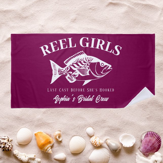 Toalla De Playa Despedida de soltera al estilo pescador hawaiano (Bachelorette Party Gifts Reel Girls Hawaiian Fisherman Trend Fish Beach Towel Wine Color)