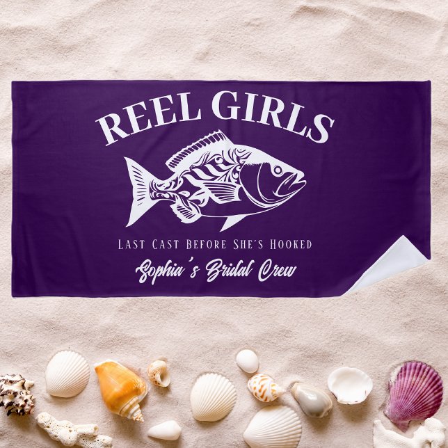 Toalla De Playa Despedida de soltera al estilo pescador hawaiano m (Bachelorette Party Gifts Reel Girls Hawaiian Fisherman Trend Fish Beach Towel Purple)