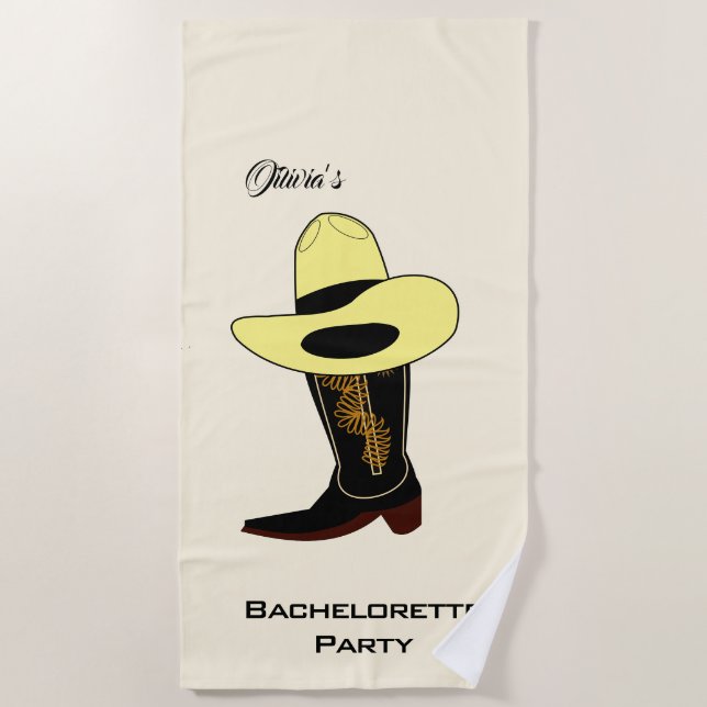 Toalla De Playa Despedida de soltera con sombrero de vaquero y bot (Anverso)