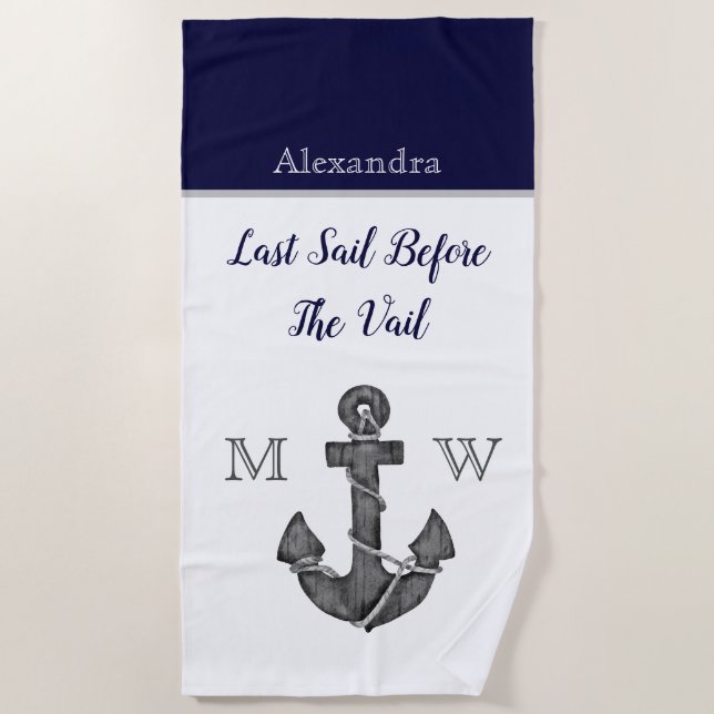 Toalla De Playa Despedida de soltera náutica floral ancla navy últ (Anverso)