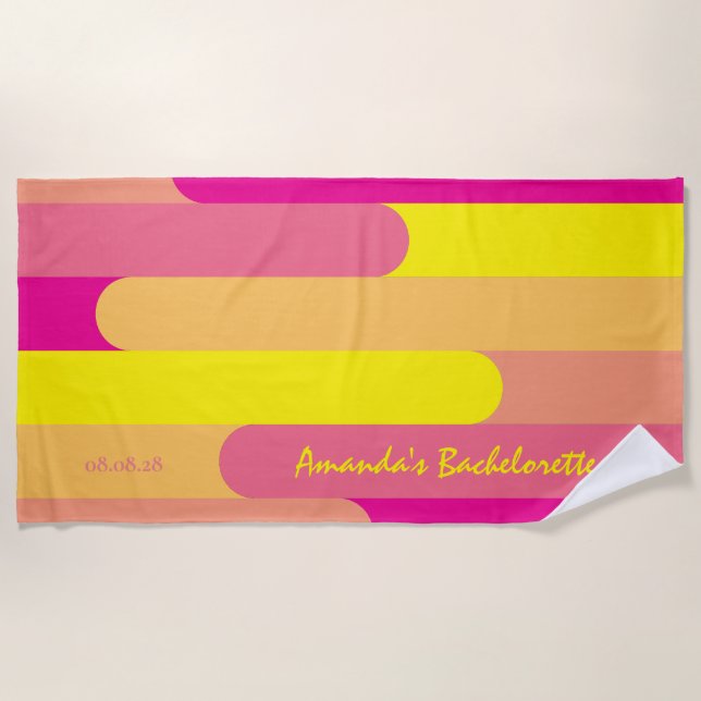 Toalla De Playa Despedida de soltera personalizada rosa amarilla (Anverso)