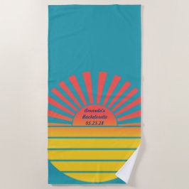 Toalla De Playa Despedida de Soltera Retro Sol Naciente Azul Rojo