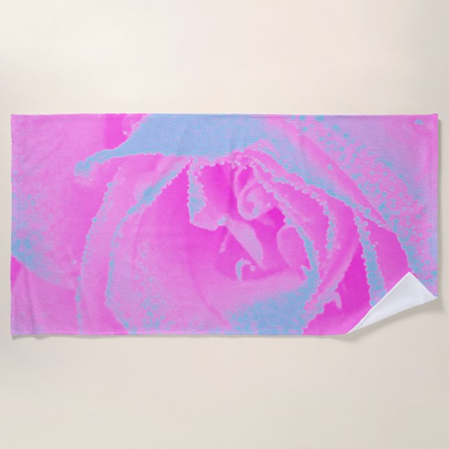 Toalla De Playa Detalle perfecto de Rosa rosa y azul claro (Anverso)