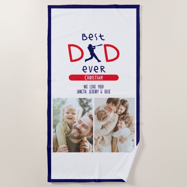 Toalla De Playa Día de los Padres Fotográficos Deportivos del Béis (Anverso)