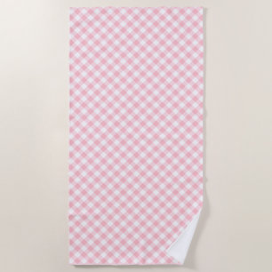 Toalla De Playa Diagonal de Gingham de tamaño medio rosa y blanco
