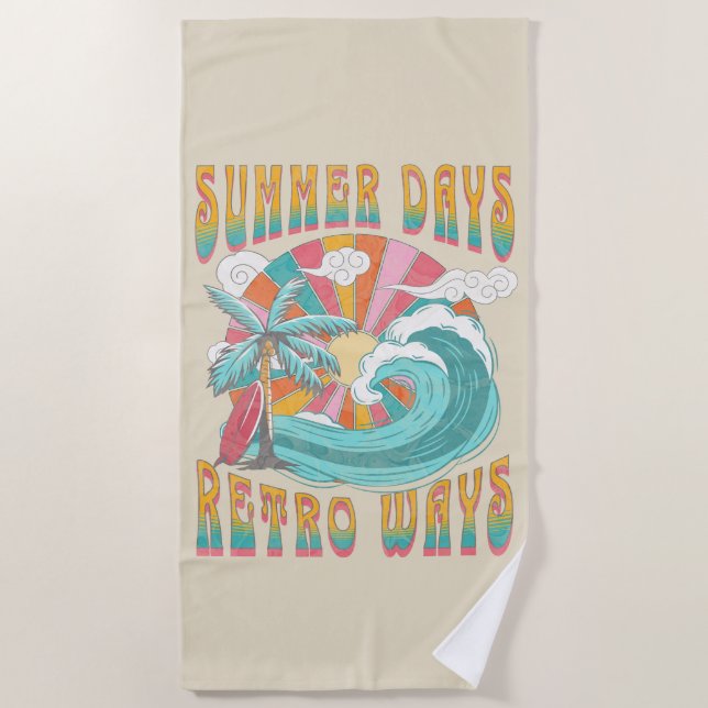 Toalla De Playa Días de verano, estilo retro diseño de texto (Anverso)