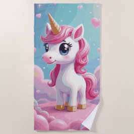 Toalla De Playa Dibujo animado de unicornio rosa lindo – Arte de f