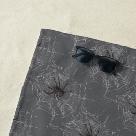 Toalla De Playa Dibujo de arte de araña viuda negra y telaraña