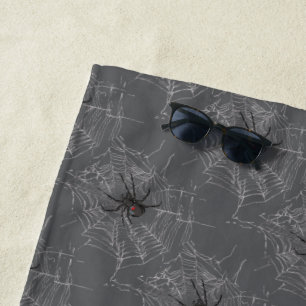 Toalla De Playa Dibujo de arte de araña viuda negra y telaraña