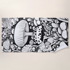 Toalla De Playa Dibujo de línea de hongo 