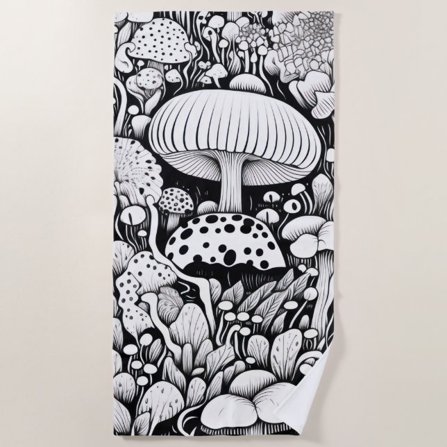 Toalla De Playa Dibujo de línea de hongo  (Anverso)