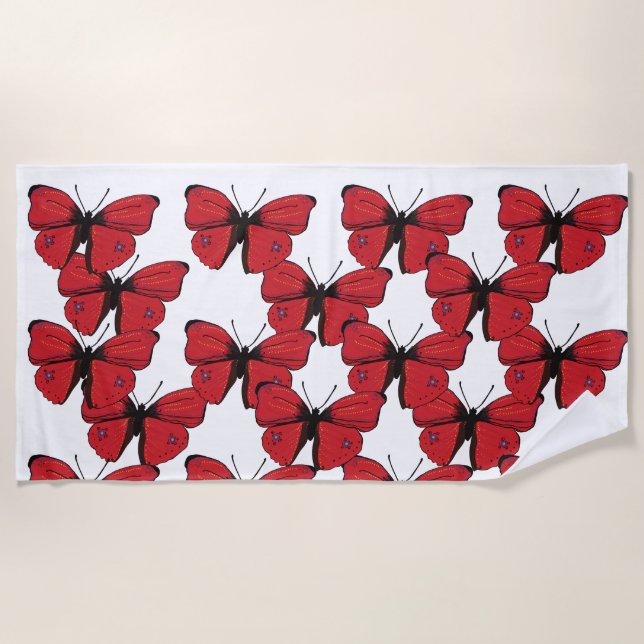 Toalla De Playa Dibujo de mariposa roja (Anverso)