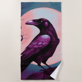Toalla De Playa Dibujo de un cuervo sobre fondo azul gris