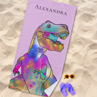 Toalla De Playa Dinosaurio con nombre de niña personalizado