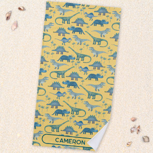 Toalla De Playa Dinosaurio con nombre personalizado patrón diverti