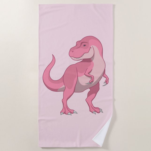 Toalla De Playa Dinosaurio Rosa Lady T-rex (Anverso)