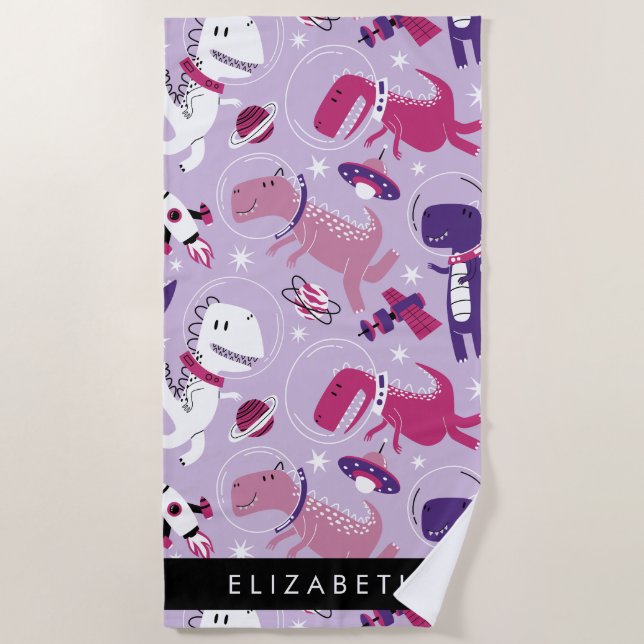 Toalla De Playa Dinosaurios Espaciales, Dinosaurios Cutos, Estrell (Anverso)