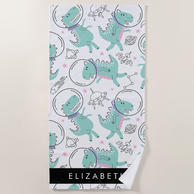 Toalla De Playa Dinosaurios Espaciales, Dinosaurios Cutos, Estrell (Anverso)